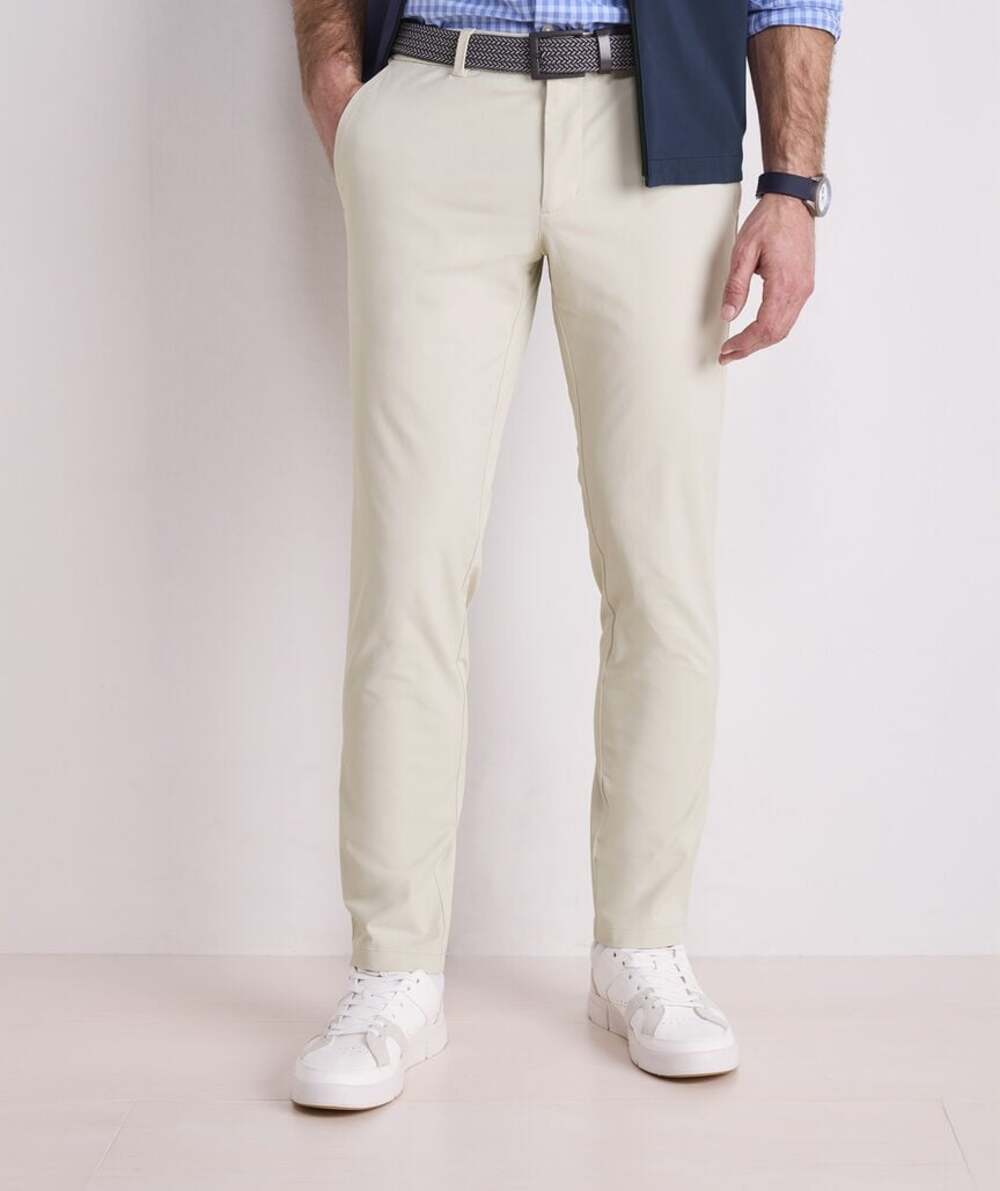 Vineyard Vines Men 36x30 On the Go Pant Stone Ivory Performance Commute Travel